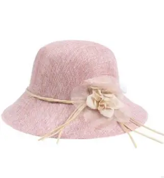 pink Модная женская льняная летняя шляпа с широкими полями и цветочным рисунком, складные одноцветные шляпы для защиты от УФ-лучей - Цвет: pink
