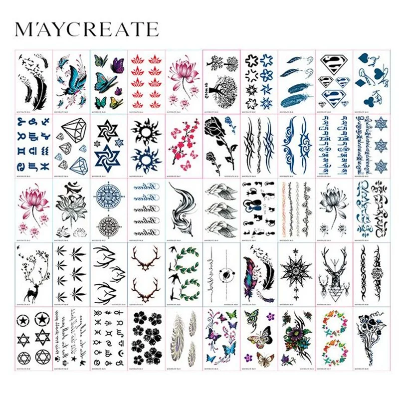 

MayCreate 60pcs Colorful Butterfly Feather Flowers Body Art Sexy Waterproof Art Temporary Tattoo Stickers For Man Woman