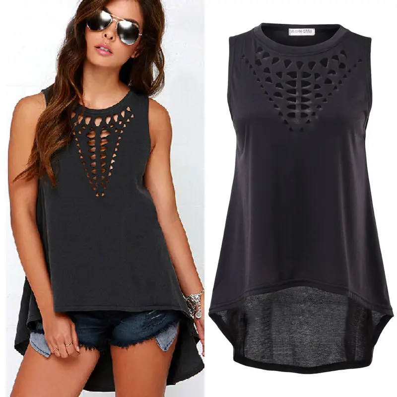 

2017 HOT Sale Women Retro Sexy Casual Hollow Sleeveless Loose Summer T Shirt Top