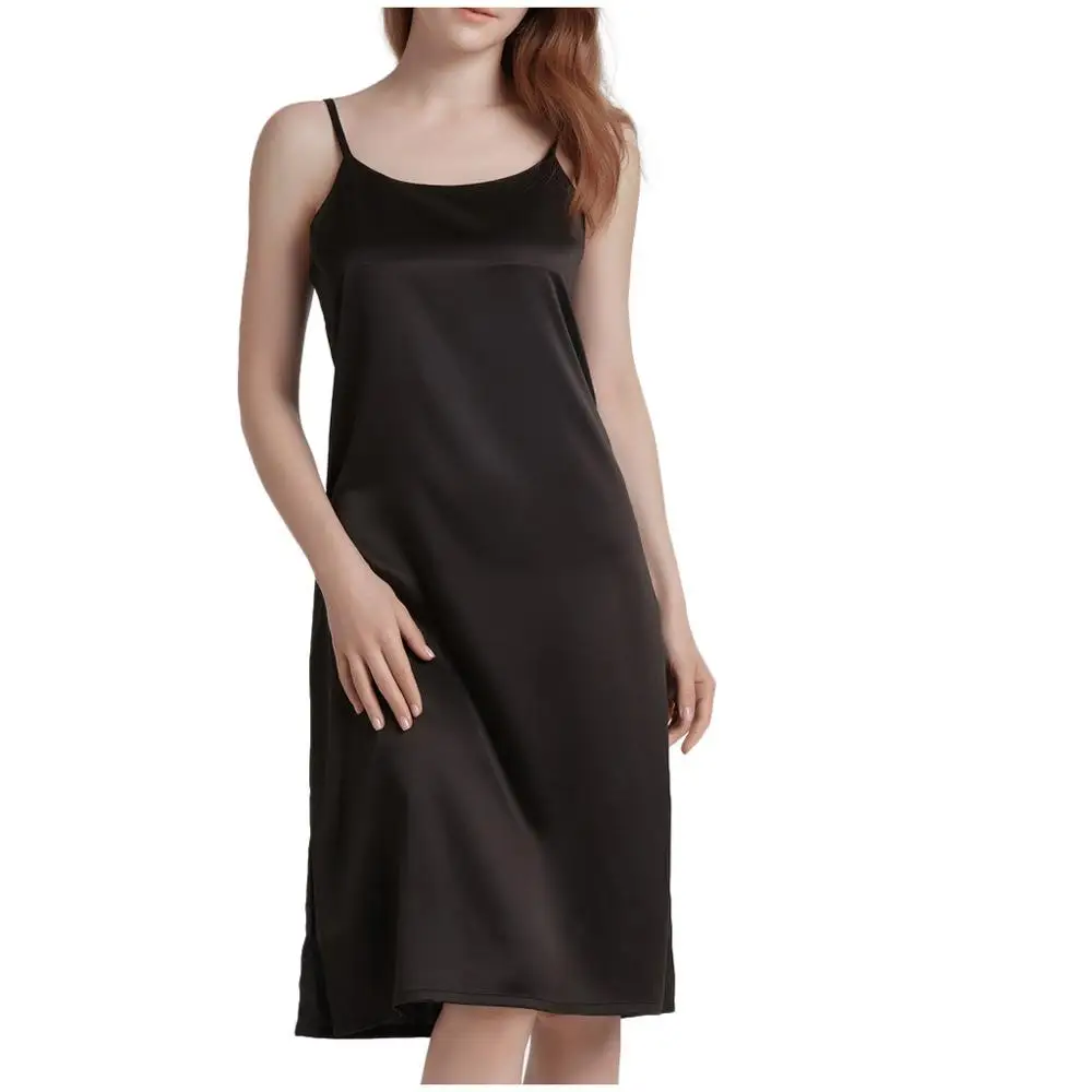 Модная сексуальная шелковая атласная Женская одежда, нижнее белье, ночная рубашка для женщин, ночная рубашка, большие размеры - Цвет: Черный