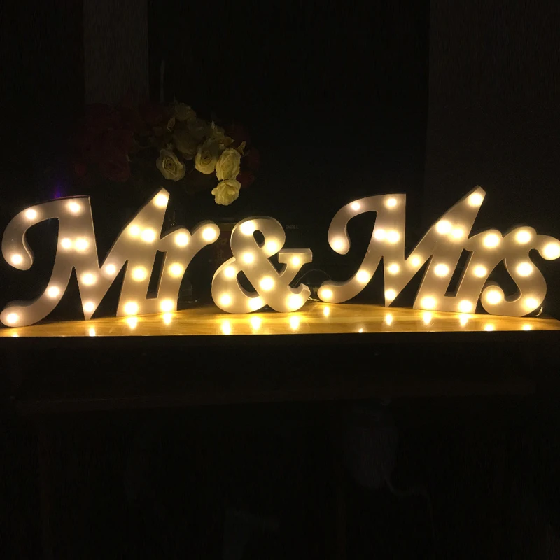 Свадебные светодиодный светильник для письма "MR& MRS" свадьба и ночник украшения дома
