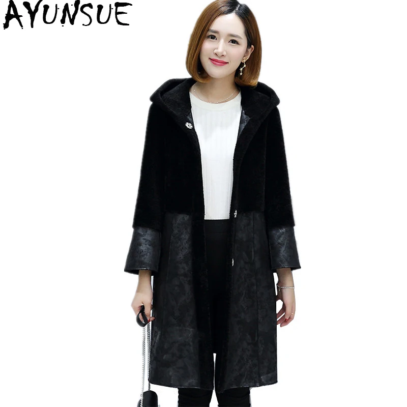 

AYUNSUE 2019 Natural Wool Jackets For Women Sheep Shearing Real Fur Coat Female Winter Suede Jacket Double-sided Outwear OT1780