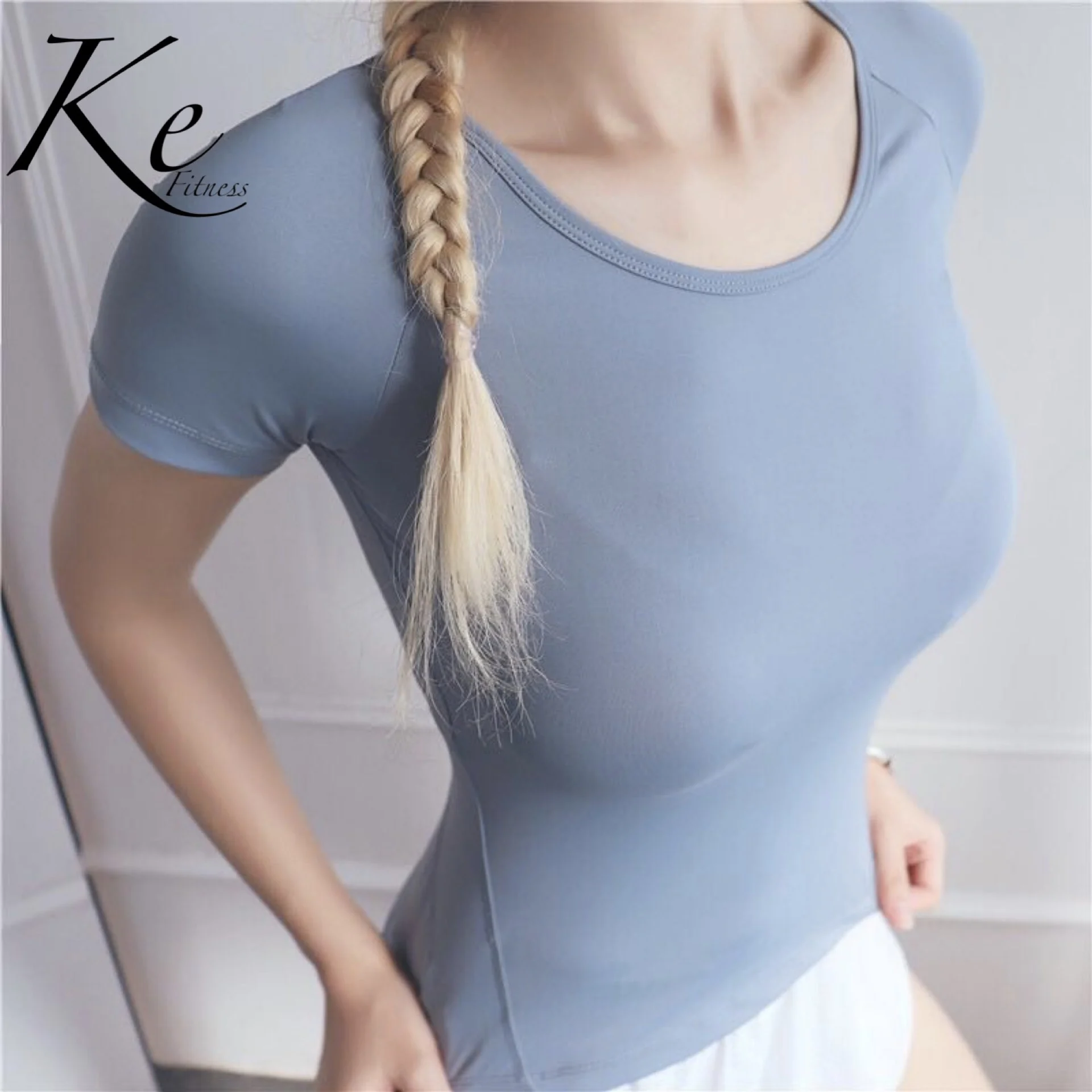 KE green blue тонкая универсальная дышащая и быстросохнущая Спортивная футболка женская красота Талия плотная Йога короткий рукав