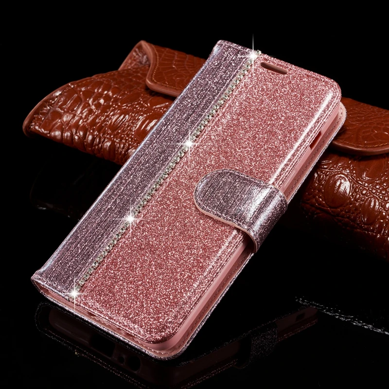 

Glittering Leather Flip Wallet Case for Etui Samsung J6 2018 Glittering Phone Case for Coque Samsung Galaxy J6 2018 Book Case