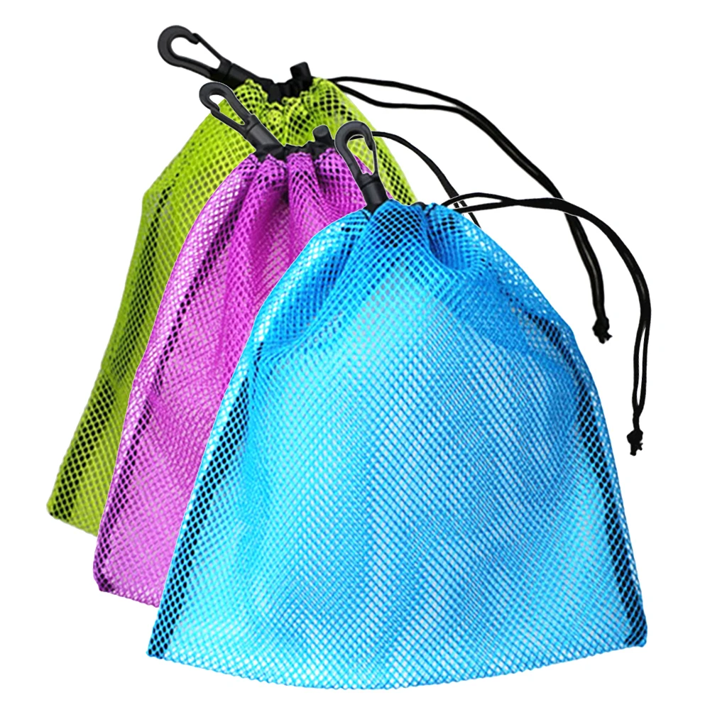 20 x 24cm 3Pcs Lightweight Nylon Mesh Nets Bag Pouch Golf Tennis 30 Balls Carrying Holder Storage Drawstring Bag