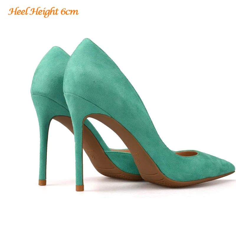 Женские элегантные свадебные туфли на каблуке 6 см, 8 см, замшевые туфли на высоком каблуке, женские зеленые туфли на День святого Валентина, большие размеры 45, 46, туфли-лодочки - Цвет: Heel Height 6cm