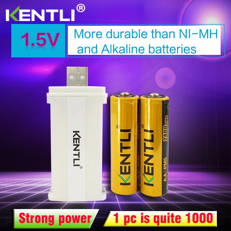 2 шт. 1 5 V 2400mWh Kentli литий-полимерные литий-ионные аккумуляторы AA + USB AAA