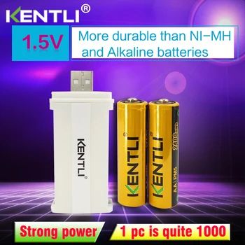 

2pcs 1.5V 2400mWh Kentli Lithium Rechargeable AA Li-polymer Li-ion Batteries + USB AA AAA smart Charger