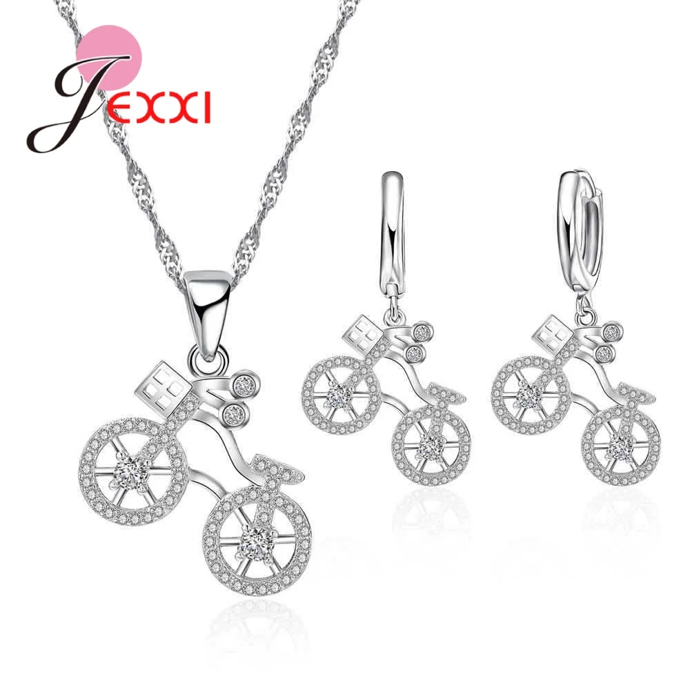 Original Bicycle Pendants Necklace Drop Earrings Set Party 925 Sterling Silver Jewelry Fashion Cubic Zircon Jewellery | Украшения и