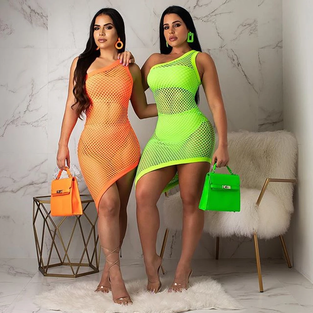 beach maxi dress with sleeves Women Cold Shoulder Loose Fishnet Dress Bikini Cover Up Beachwear Swimwear Sundress Beach Dress bathing suit bottom cover up