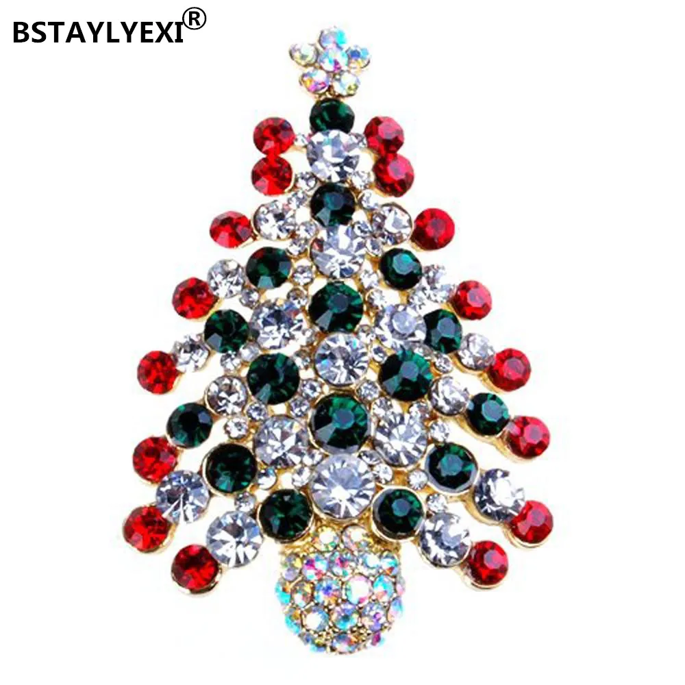 Disegno colorato albero Di Natale Dell annata Rhinestone di Cristallo Della Libellula Spille per Le Donne Vestono Sciarpa Spilla Pins Gioielli Accessorie in