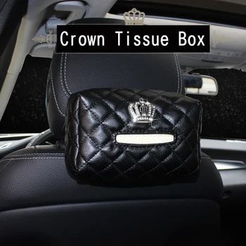 

Crown Crystal Car Tissue Box Holder Seat Back Headrest Hanging Diamond Tissue Paper Case Car Styling Decoration Auto Accessories