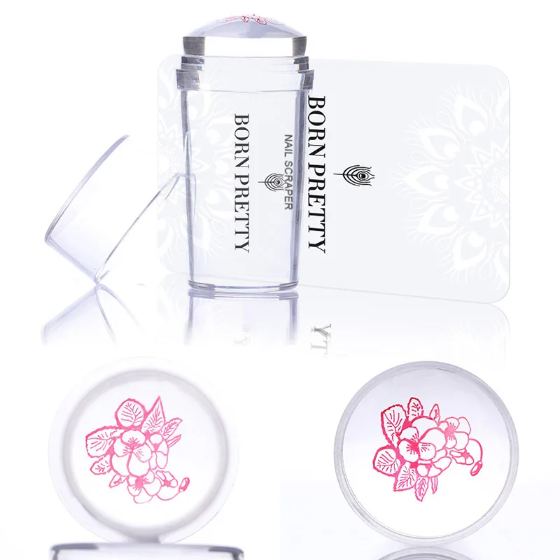 

BORN PRETTY Nail Art Templates Clear Jelly Silicone Nail Stamping Plate Scraper with Cap Transparent 2.8cm Nail Stamp Nail Tools