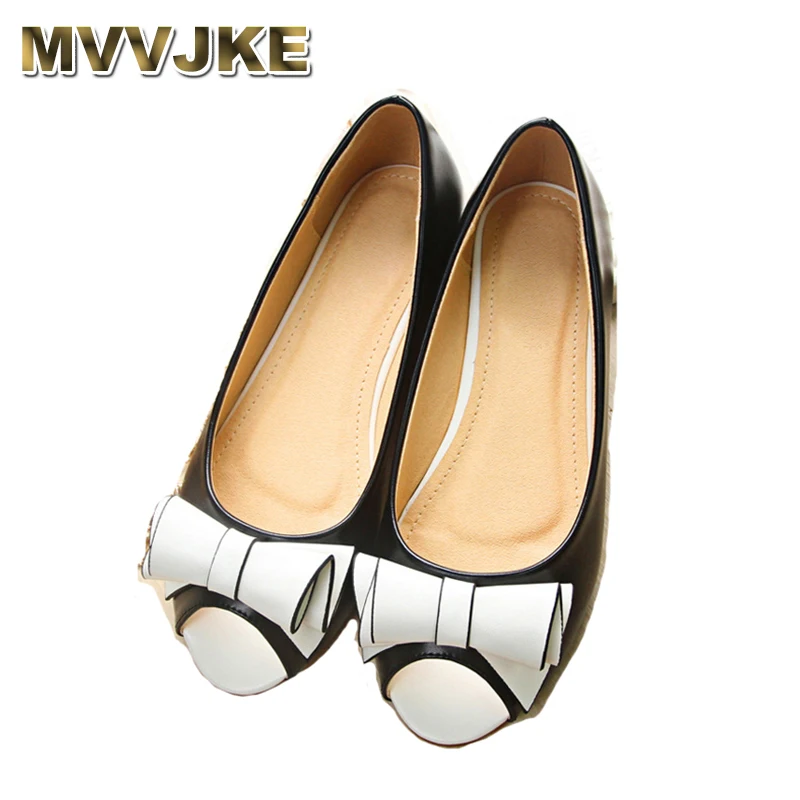 

MVVJKE Summer Women's Ballet Flats Shoes Peep Toe Butterfly-Knot Cute Women Boat Shoes Student Slip On Big Size Flat shoes