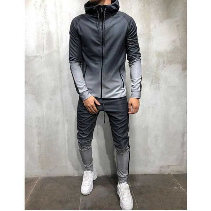 Модный стиль, 3D принт, повседневный стиль, на молнии, хип-хоп, спортивный, мужской, для бега, модный топ+ брюки, M-4XL - Цвет: gray