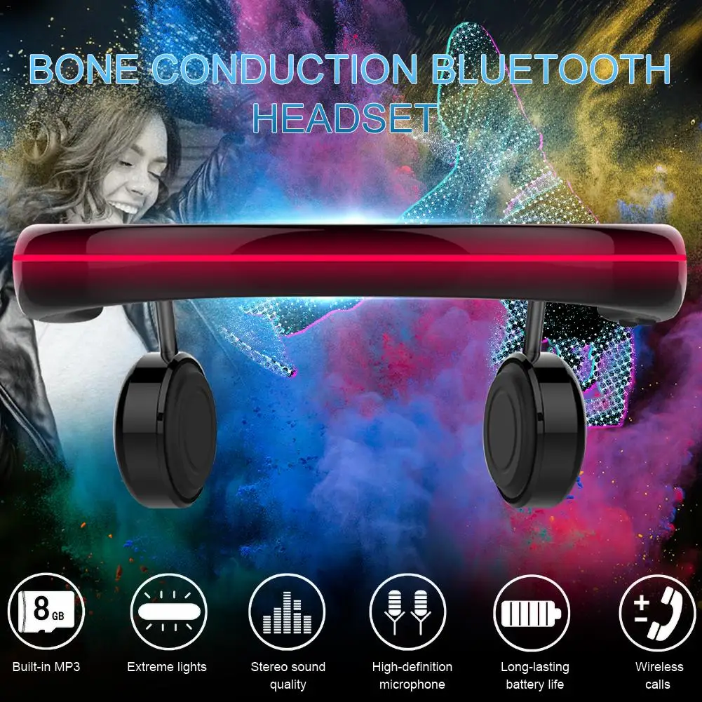 

Bone Conduction Bluetooth 5.0 Headset 8G Memory Luminous Lights Running Headphones Wireless Outdoor Sport Mic Handsfree Earbuds