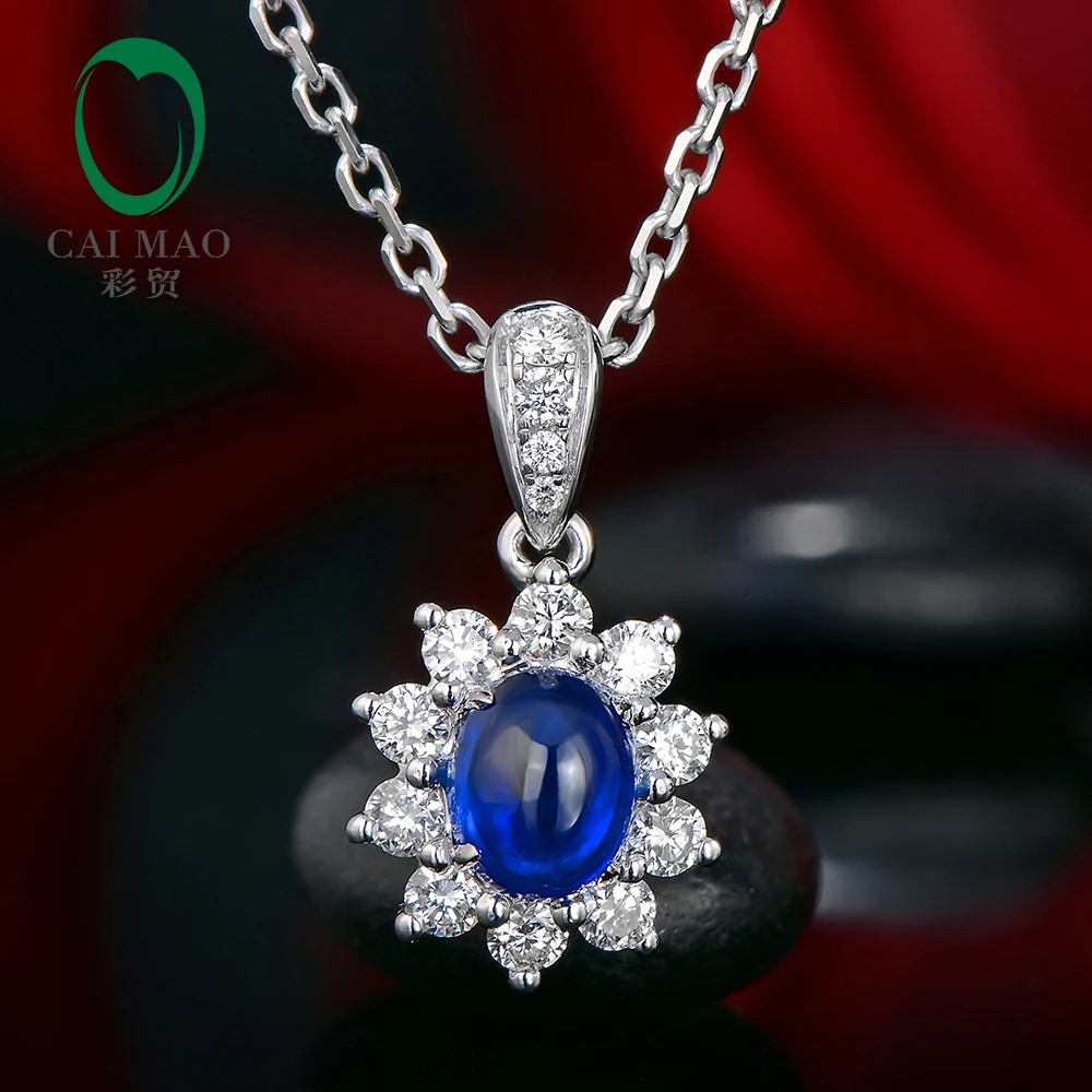 Blue Cubic Zirconia Sapphire 18KWGP Crystal Women Girl Pendant Chain Necklace
