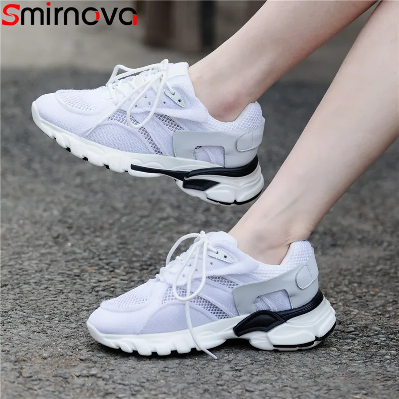 

Smirnova size 35-41 new shoes woman round toe lace up mesh sneakers women casual flat platform shoes female comfortable flats