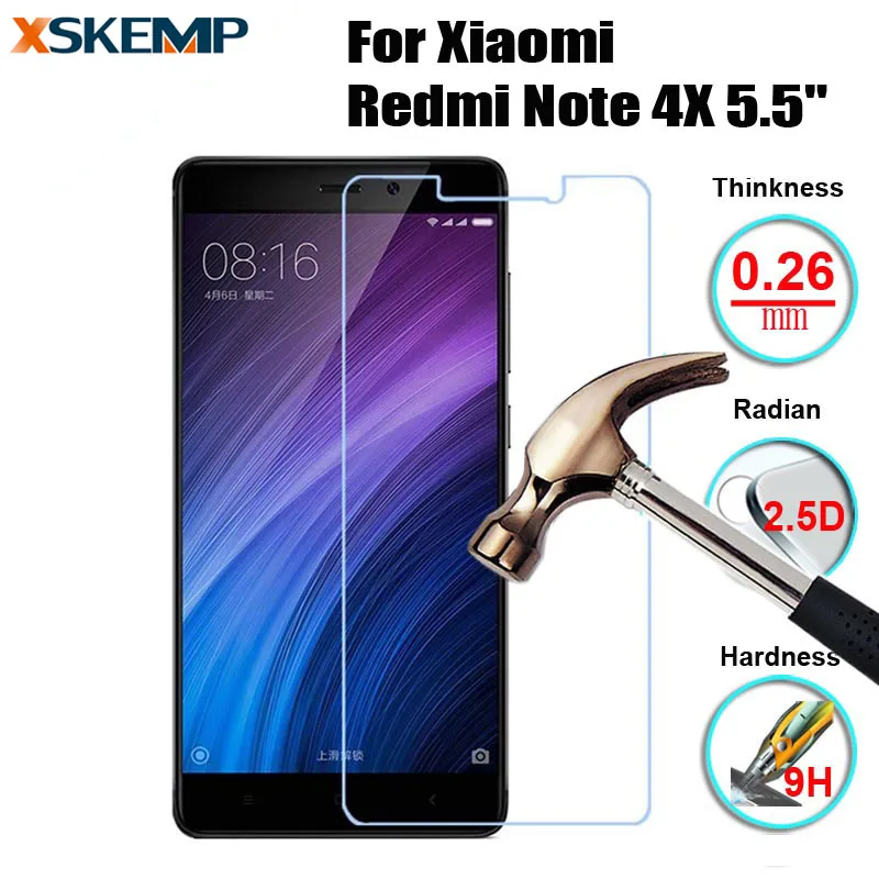 Shockproof Tempered Glass 2.5D Premium Screen Protector Film For Xiaomi Redmi Note 4X 5.5" Anti-Shatter Phone Protective Guard |