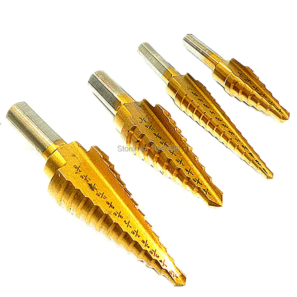 4pcs Step Drill Bit Set Titanium Hss Industrial Reamer 3/16 1/2 1/4 3/4