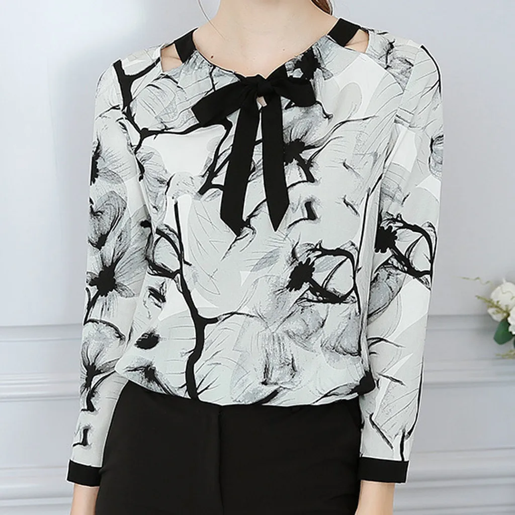 Chiffon Blouse 2019 Women Work Office Long Sleeve Solid Chiffon Blouse Tee Shirt Top