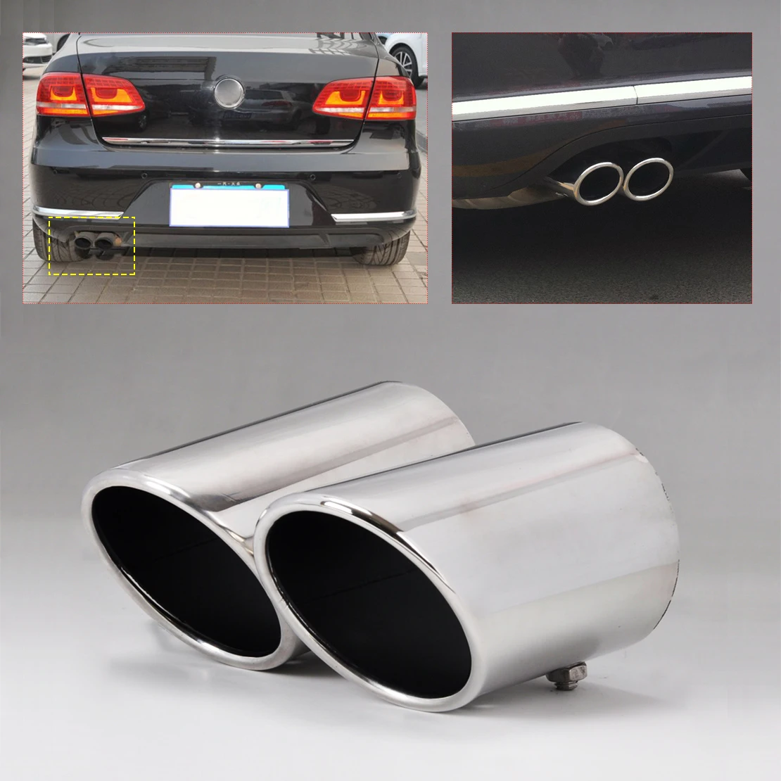 beler 2x TAIL REAR MUFFLER TIP PIPE STAINLESS STEEL EXHAUST For VW
