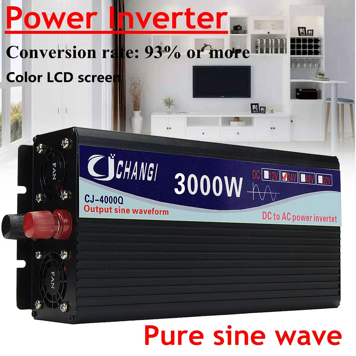 

Intelligent Screen Pure Sine Wave Power Inverter 12V/24V To 220V 3000W/4000W/5000W/6000W Converter Adapter LCD Screen