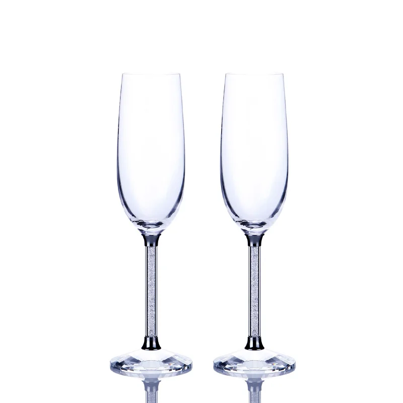 2 шт кристаллические свадебные стеклянные бокалы для шампанского, Роскошные вечерние стеклянные бокалы для вина, хрустальные стразы, дизайн H10050