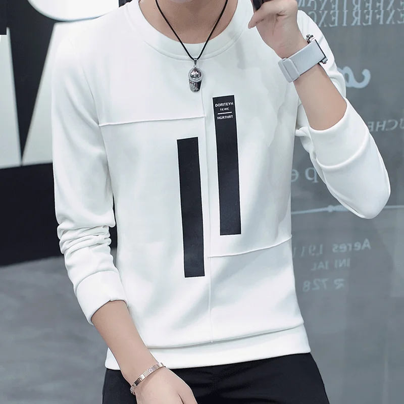 

Men's long-sleeved T-shirt spring coat trend casual hoodie spring thin round collar bottom layer unlined upper garment<br>