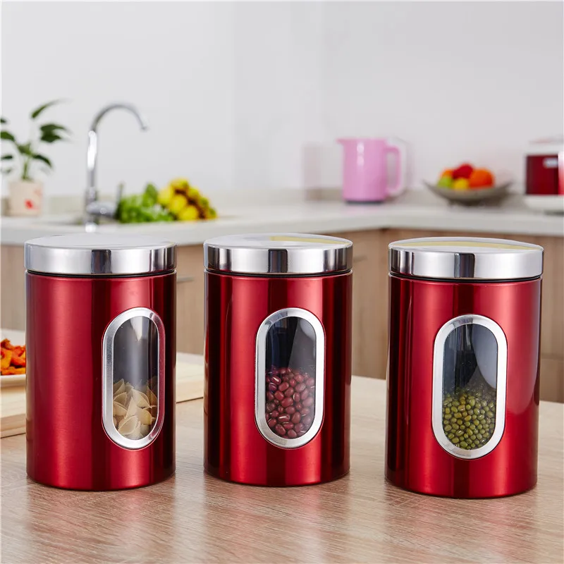 

3PCs Stainless Steel Tea Coffee Canisters Mini Tea Candy Coffee Sugar Storage Box Kitchen Can Pot Metal Box Bowl