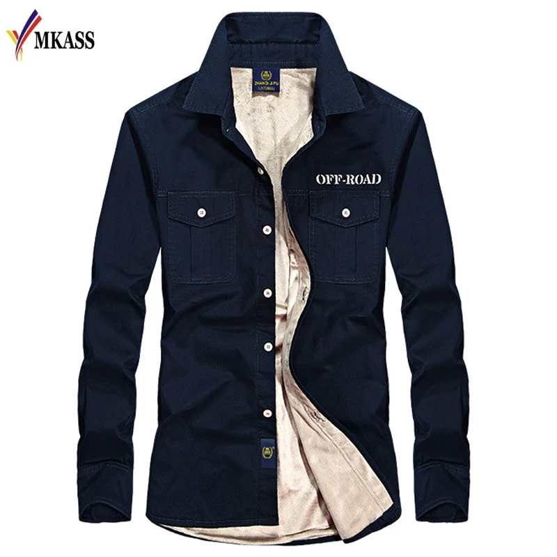 Shirt Men Flannel Shirts Mens Casual Autumn Winter Spring Thick Warm Fleece Cotton Long Sleeve Shirt 4XL Camisa Masculina