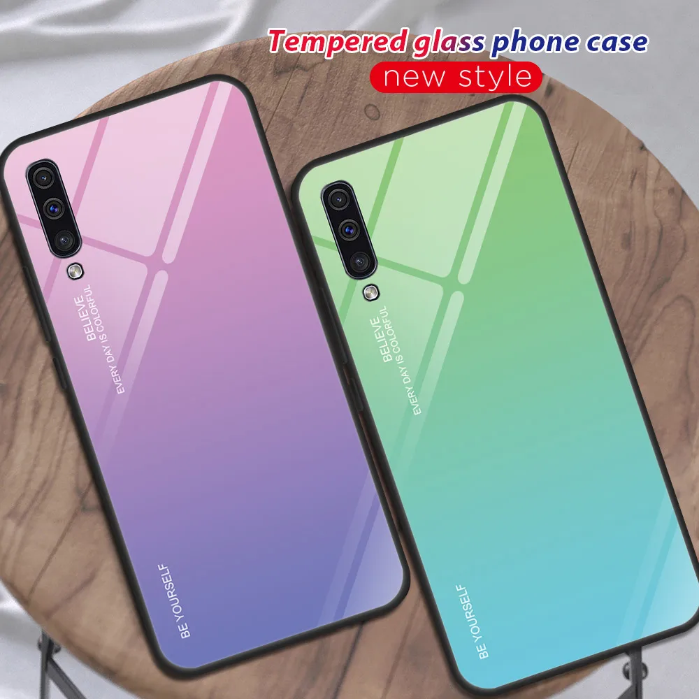 For Samsung A50 Case Gradient Glass Phone Case For Samsung Galaxy A30 A7 A9 A8 A6 Plus 2018 A5 2017 A10 A8S A9S TPU Edge Cover