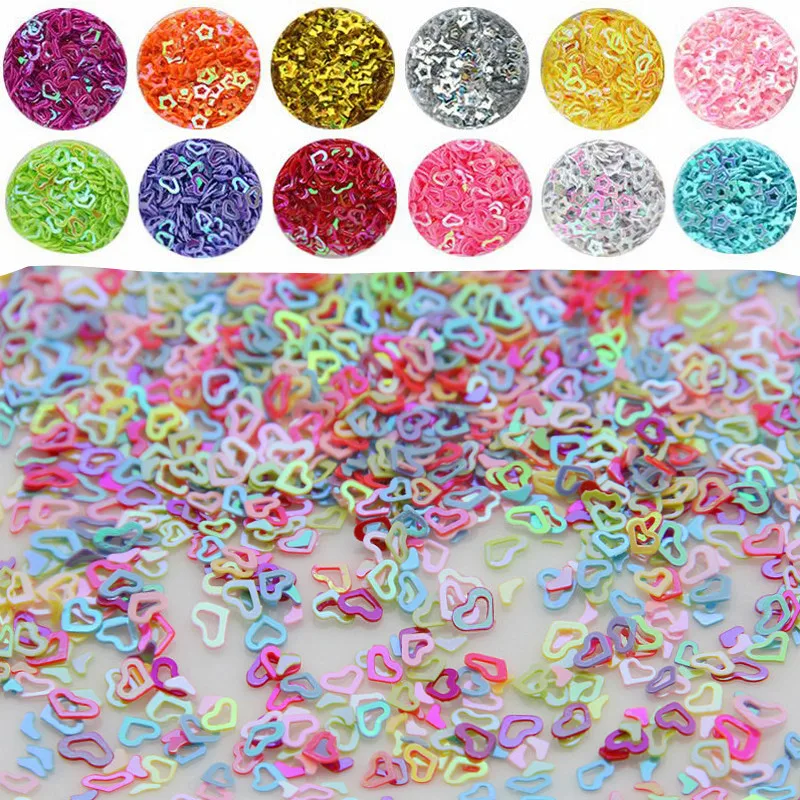 17 цветов 25 г 4 мм полые формы сердца ПВХ свободные блестки набор глиттеров для дизайна ногтей маникюр свадебные конфетти украшения