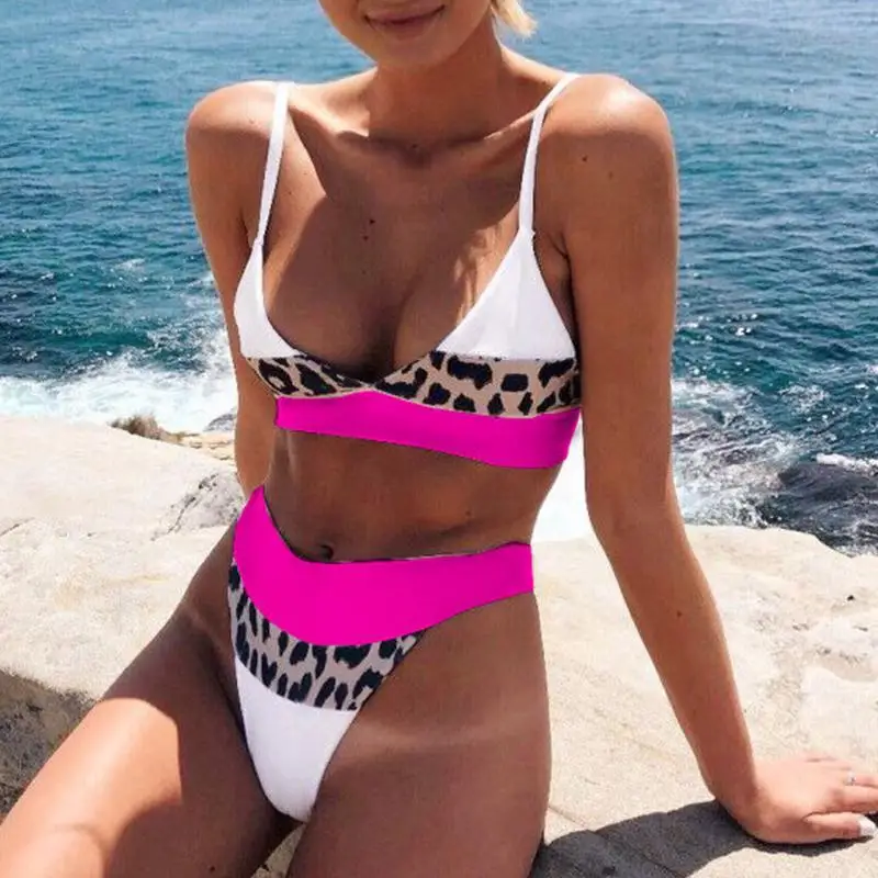 

Leopard Print Patchwork High Cut Thong Bikini Triangle Swimwear Women Neon Bikini Set Push Up Bathing Suit Swimsuit Female 2019
