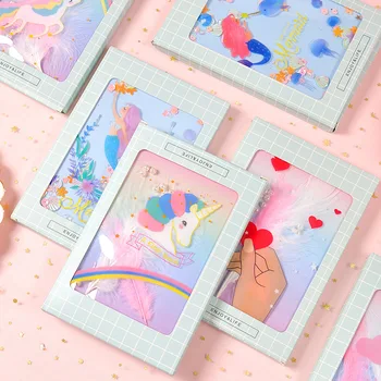 

Stationery Fantasy feather hand ledger sequined Quicksand student Notepad plastic set diary Notebook Planers