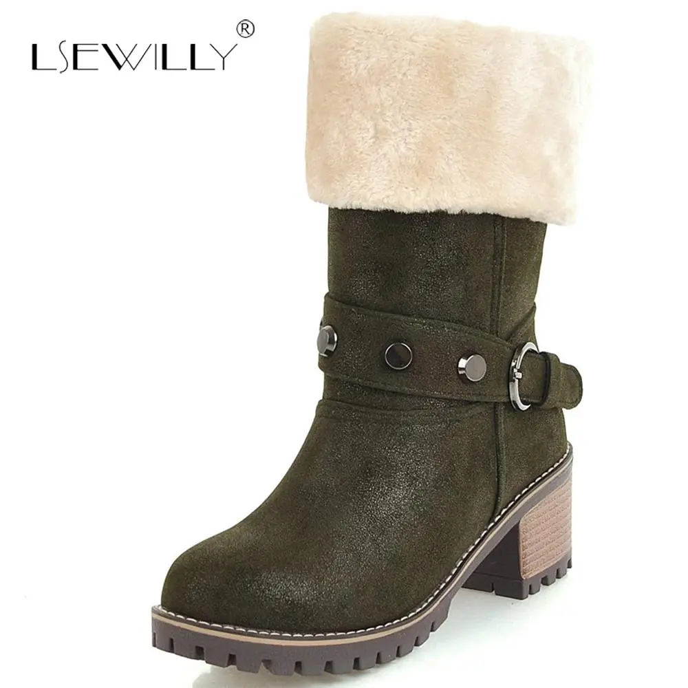 Lsewilly Brand Women s Winter Shoes Warm mid calf boots Women Boots Fur Snow Boots Female