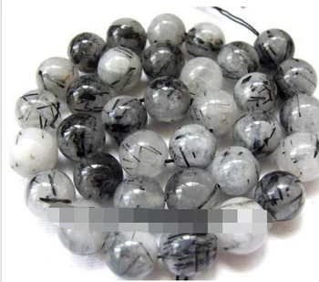 

00656 5strands 12mm Black Rutilated Quartz Round Beads 15''