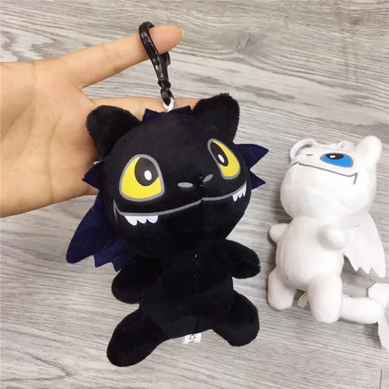New Movie How To Train Your Dragon 3 Light Fury Night Fury Toothless Black White Dragon Plush Toys Key Bag Pendants Figures Dolls Keychain  (5)