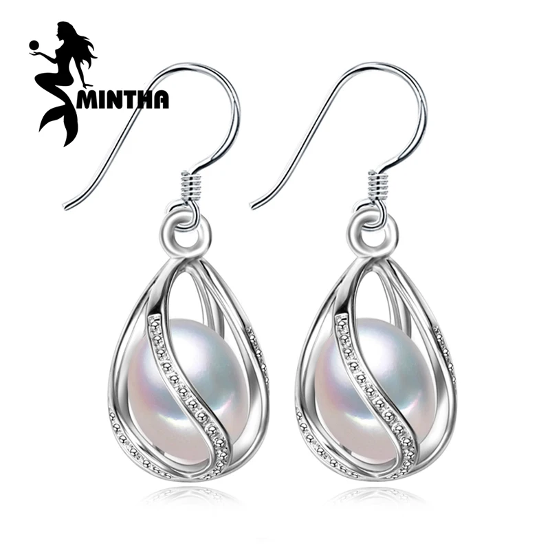 MINTHA Pearl font b earring b font long 925 Sterling Silver font b earrings b font