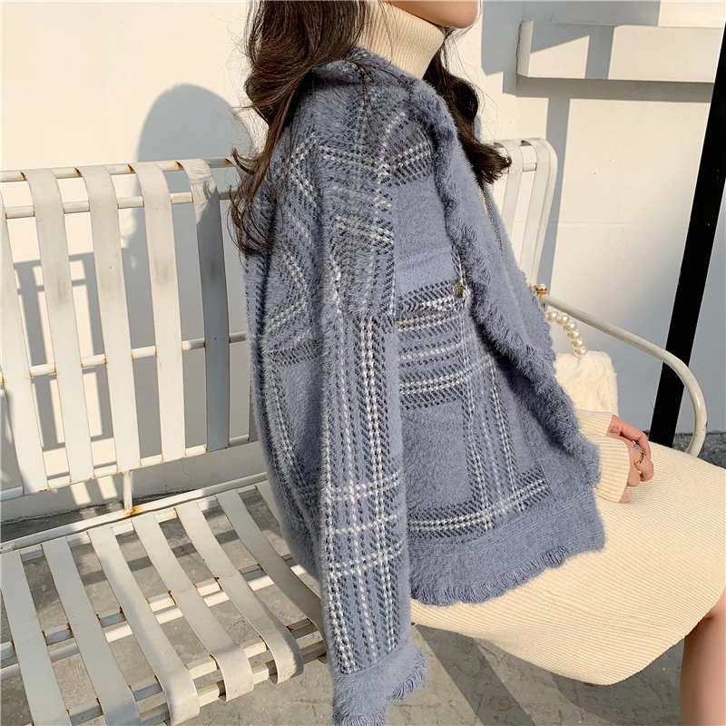 Chandail Manteau D'eau Vent Femelle 1 Court Velours Paragraphe coréen Nouvelle Imitation Cardigan Épais Paresseux 2018 Plaid Lâche 2 HWwq76XPF
