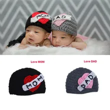 2015 New Newborn Photography Props Knitting Crochet Love Mom and Love Dad Baby Hat Infant Photo Costumes Sweet Heart Hat newborn photography props baby photo props crochet knitting baby bunny hat rabbit hats and diaper beanies and pants costumes set