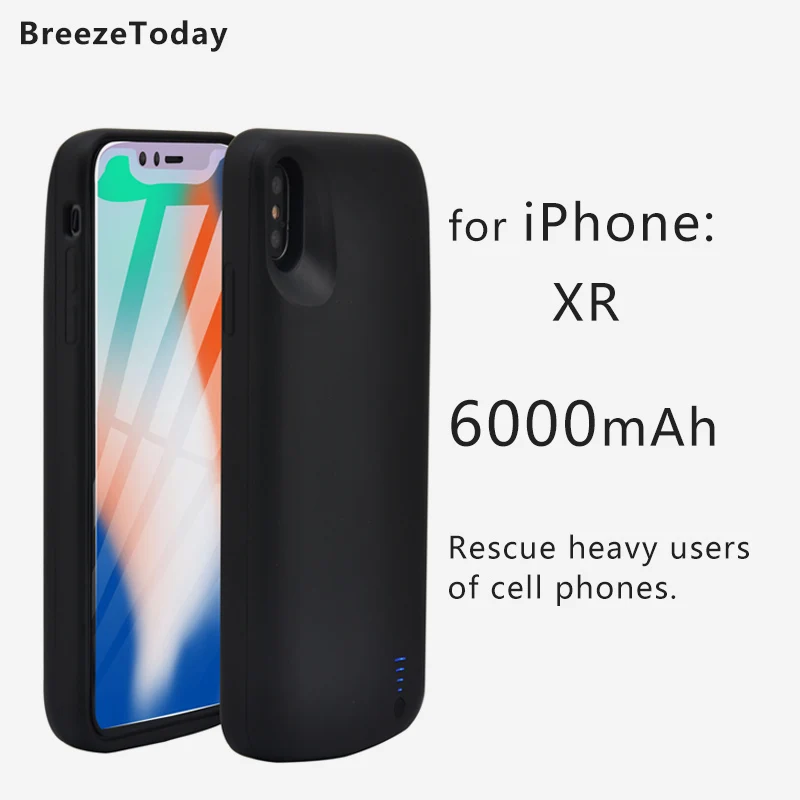 Мощность чехол Зарядное устройство чехол Батарея чехол для iPhone XR 6000 мА/ч, Батарея зарядный чехол Мощность банк мА/ч. аккумулятор externe чехол аккумулятор