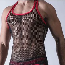 Сексуальный мужской прозрачный сетчатый жилет сексуальное нижнее белье майка жилет Прозрачная майка для фитнеса жилет