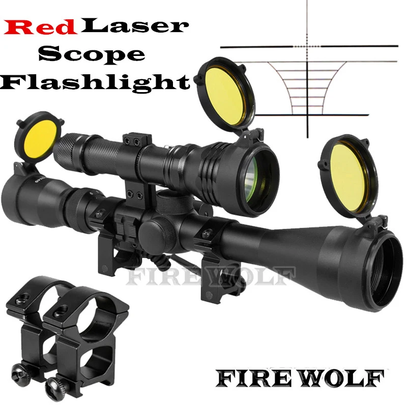 

2018 New Combo Scope 1set Optical Sight Riflescope 3-9X40 Hunting Optics QQ01 Scope Mount Red Laser Sight Black Flashlight