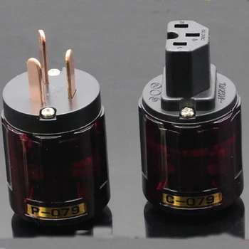 

HiFi Pair P-079 C-079 Red copper AU Power Plug IEC Connector Ac Power Cord power cable Plugs socket connector adapter