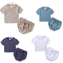 Коллекция года, летние модные детские комплекты для девочек и мальчиков льняные повседневные комплекты топы+ шорты милая детская одежда для малышей, комплекты