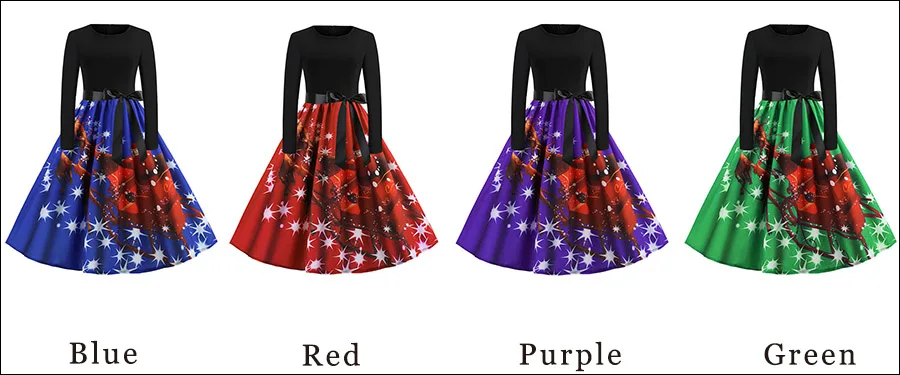 Gladiolus Christmas Print Summer Women Dress Belt Tunic Long Sleeve O-Neck 50s 60s Vintage Dress 2019 Party Ladies Dresses 2XL (22)