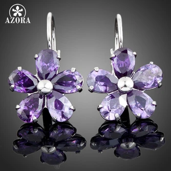 

AZORA White Gold Color Purple Flower Stellux Austrian Crystal Stud Earrings TE0005