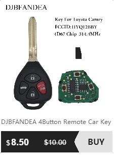 Djbfandea 4 кнопки 314,4 МГц 4D67 Чип дистанционного ключа автомобиля для Toyota FCCID HYQ12BBY Camry 2007-2011 с спросить сигнала необработанное лезвие