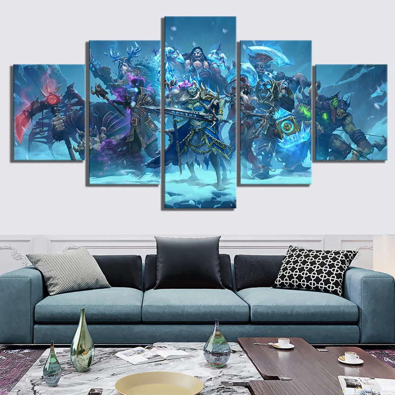 

Home Decor Prints Painting HD Pictures 5 Panel World Of Warcraft Heros Game Wall Art HD Modular Canvas Poster Framework Bedroom